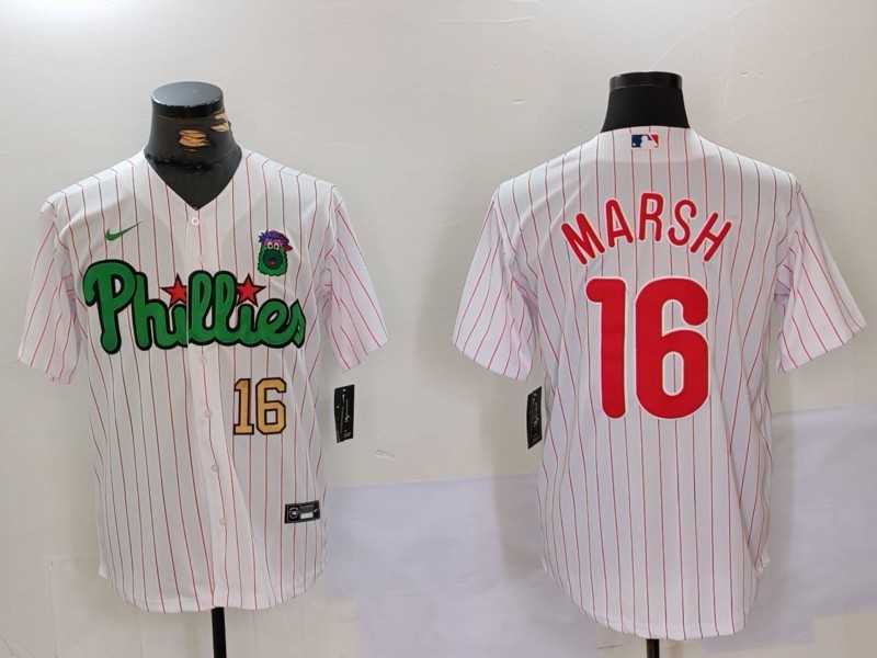 Men%27s Philadelphia Phillies #16 Brandon Marsh White Green Cool Base Stitched Jerseys